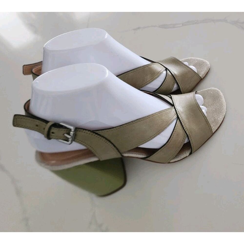 Anthropologie Vicenza Leather Women Jade Green Stacked 4" Heel Sandal Size 8 US - Picture 7 of 12